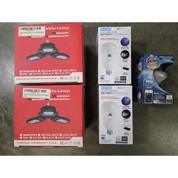 All Brand New- 2 Deformable Lamps, 2 4 in 1 LED Battery Backup Bulbs & 1 LED Bluetooth Bulb