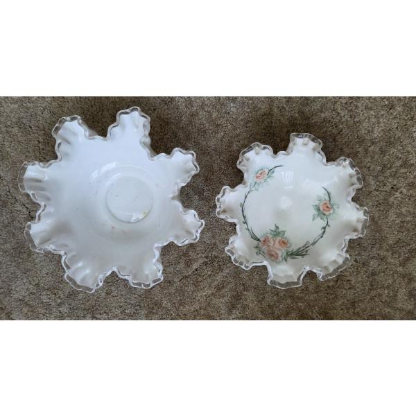  PICKUP IN CANTON- Vintage Milk Glass 8'' & 10" Ruffle Dishes In Excellent Condition
