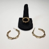 Image 1 : 10K Yellow Gold Chain Style Hoop Earrings & Textured Ring - TW: 7.4g