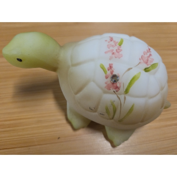 Gorgeous Vintage Hand Painted Fenton Satin Glass Turtle