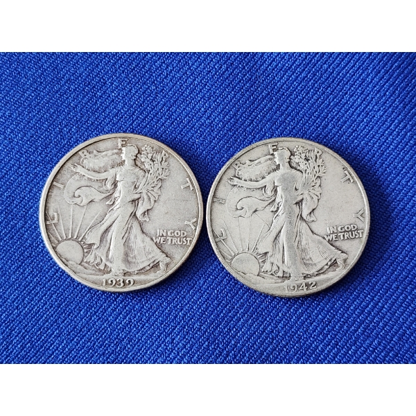 2 - 90% Silver Walking Liberty Half Dollars FV: $1.00