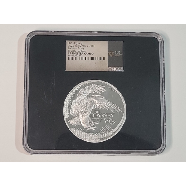 NGC 2025 South Africa PF70 ULTRA CAMEO 2 Oz .999 Fine Silver "The Odyssey" Bateleur Eagle Coin 