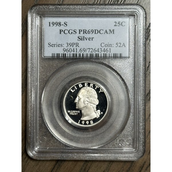 PCGS PR69 DCAM 1998-S Silver Washington Quarter