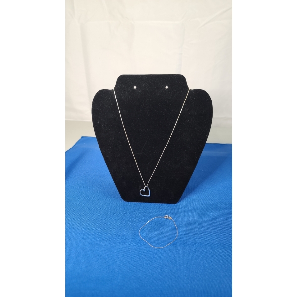 Sterling Silver Heart Necklace & Bracelet - Weight: 3.7g