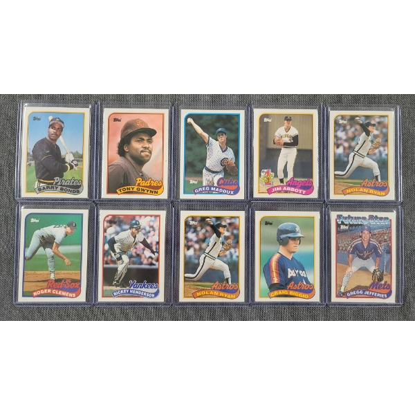10 Assorted Near Mint 1989 Topps Baseball Trading Cards Ft. Rickey Henderson, Nolan Ryan & More!