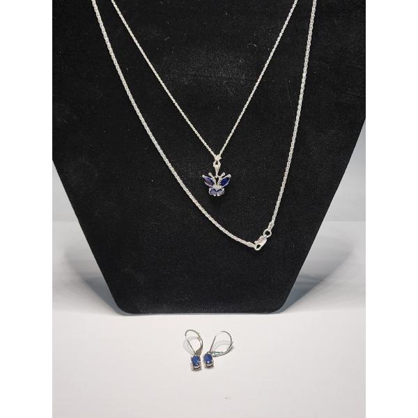 Sterling Silver Necklaces, Butterfly Pendant with Dark Blue Stones, Earrings - See Description! 