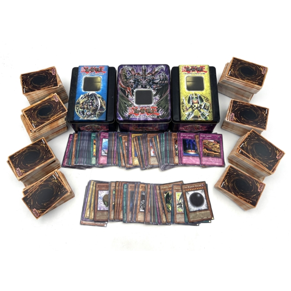 Large Lot of Yu-Gi-Oh! Trading Cards and 3 Tins (Empty).