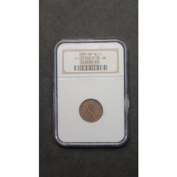 NGC 1922 NO D Mint Mark FS-013.2 F 15 BN Lincoln Wheat Cent 