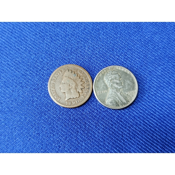 1890 Indian Head Cent & 1943-D Lincoln Steel Wheat Cent