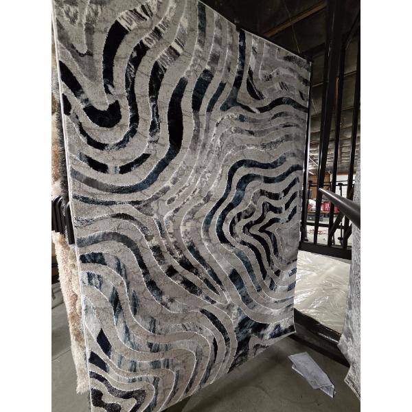 New Plush 5ftx8ft Silver, Navy & Gray Shades Area Rug 