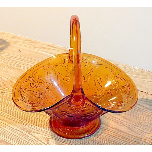 Antique Amber 11" Glass Basket -  As Shown - See Pics