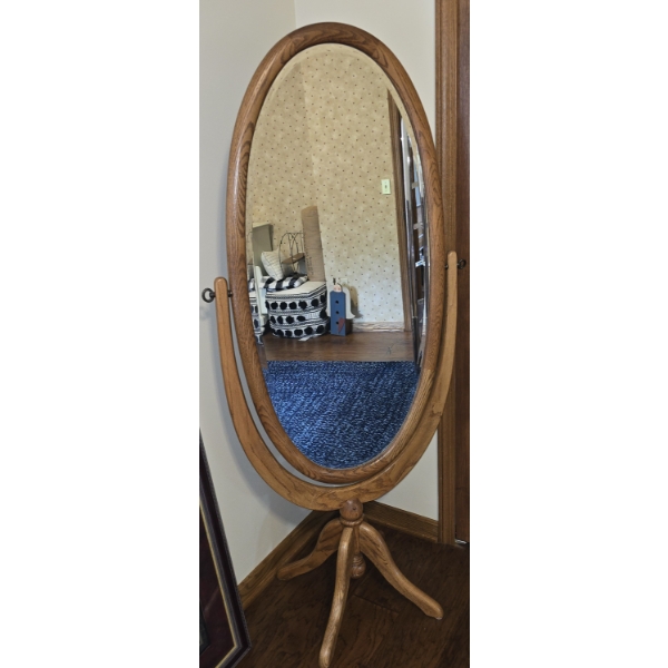 Floor Standing Oak Mirror - 64H x 28W