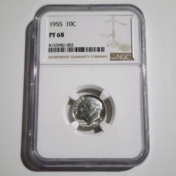 NGC PF68 Graded 1955 United States 90% Silver Roosevelt Proof Dime