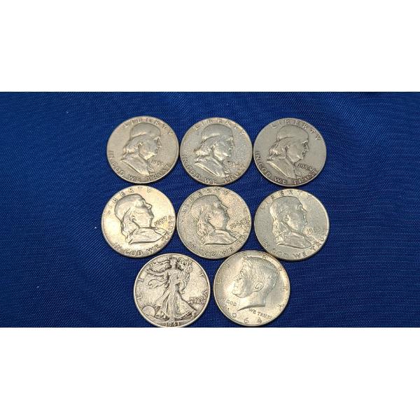 Assorted Years 90% Silver Franklin, Kennedy & Walking Liberty Half Dollars FV: $4.00