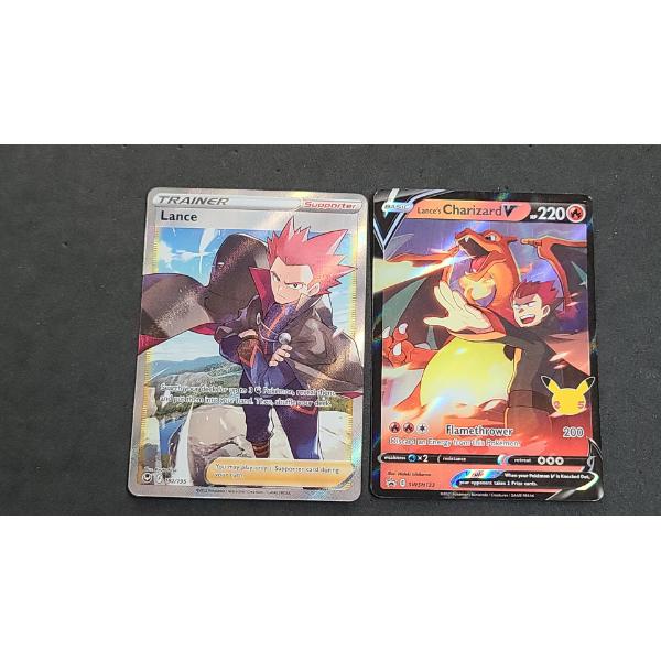 2022 Lance Trainer 192/195 Holo Pokémon & 2021 Lance's Charizard Black Star Promo Holo Pokémon Card 