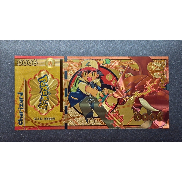 .999 GOLD FOIL JAPANESE ANIME' "CHARIZARD" POKEMON NOTE - IN PROTECTIVE SLEEVE