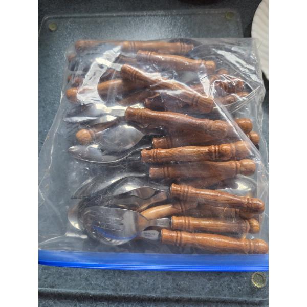 Louisville Home Pickup - Wooden Handled Set Of Stainless Steel Flatware
