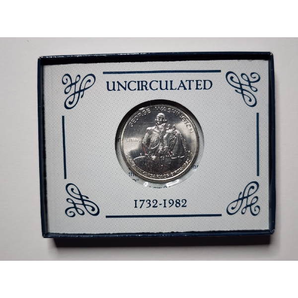 United States Mint Uncirculated 1982 George Washington 90% Silver Commemorative Half Dollar in Box