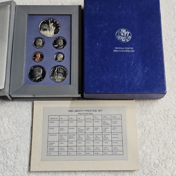 US Mint Gem Proof 1986 Prestige Coin Set ft Liberty Centennial 90% Fine Silver Dollar - .7734 oz ASW