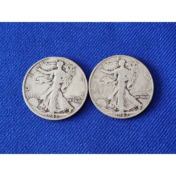 2 - 90% Silver Walking Liberty Half Dollars FV: $1.00