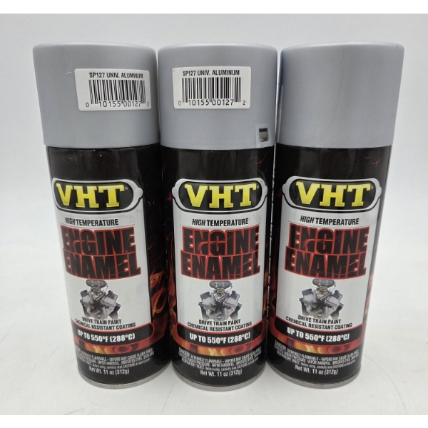 Three 11oz Cans Of VHT High Temp Spray Paint In Univ. Aluminum