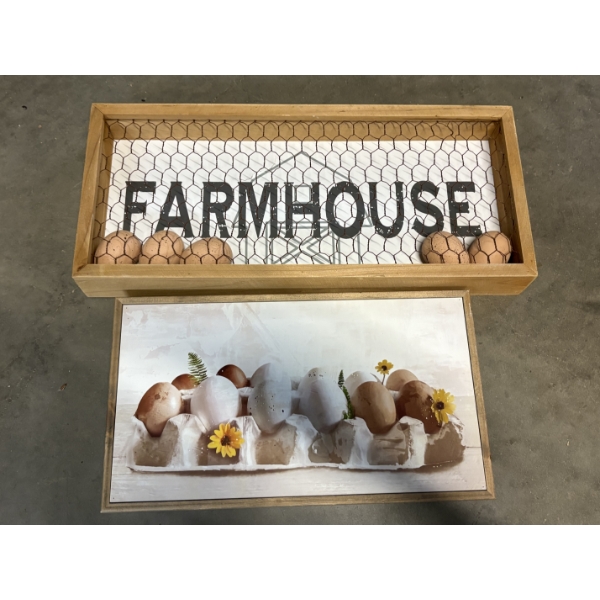 Farmhouse with Eggs Wall Hanging Photo - Egg Carton with Florals Wall Hanging Photo - 8x17" & 8x14" 