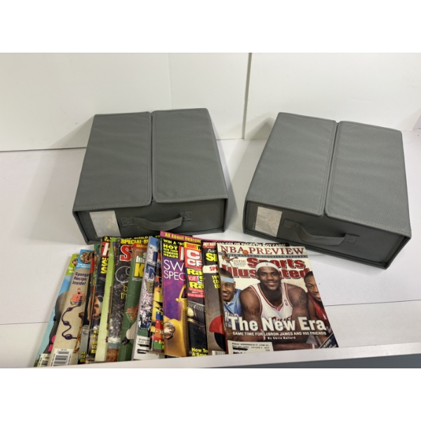 2 Magazine Storage Organizers & Several Magazines - Sports Illustrated - Nickelodeon - Comics - Etc.