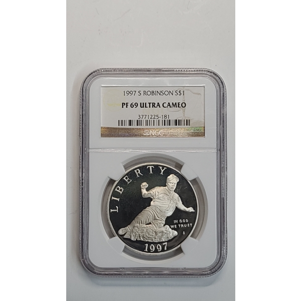 NGC 1997-S PF 69 ULTRA CAMEO Jackie Robinson 50th Anniversary Commemorative 90% Silver Proof Dollar