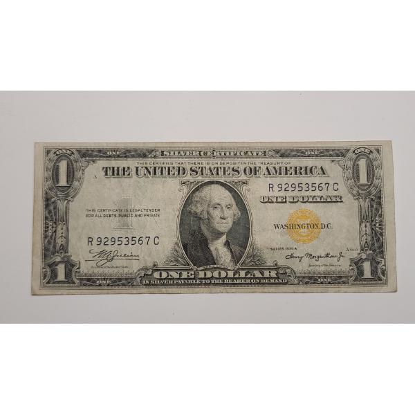 1935 A $1 Silver Certificate North Africa Yellow Seal WWII Emergency Issue Bank Note 