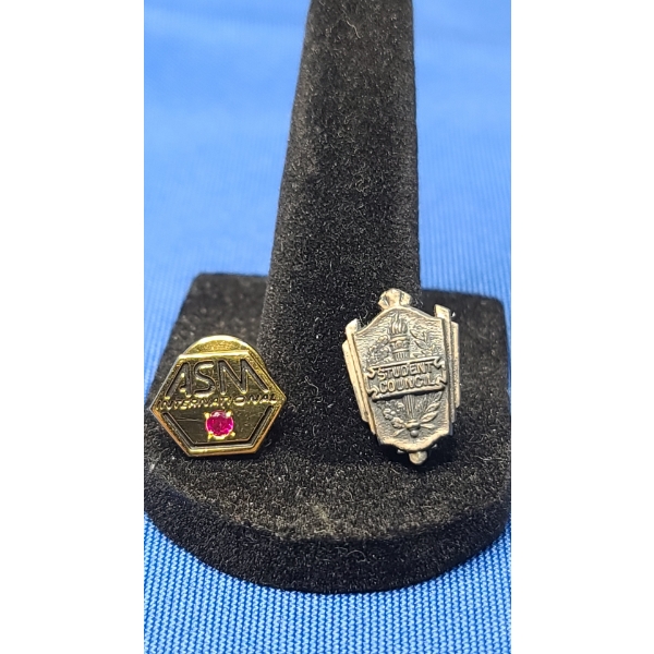 Sterling Silver Student Council Pin & Gold Filled ASM Lapel Pin With Pink Gem -Weight In Description