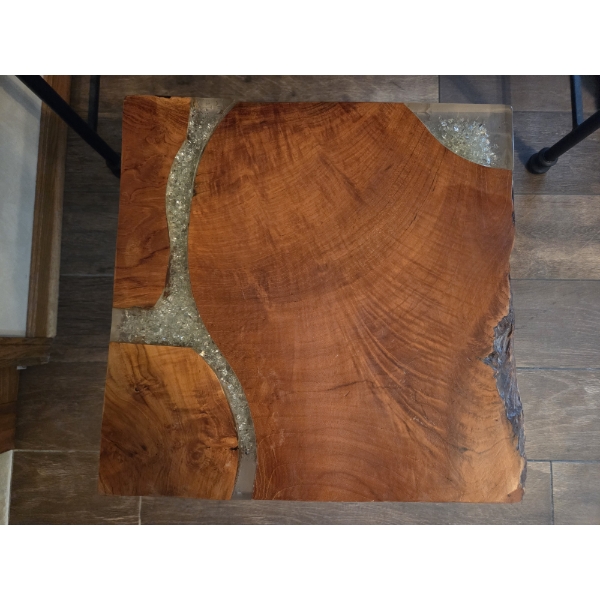 Unique Plant Table With Inlay Top Design, With Metal Legs