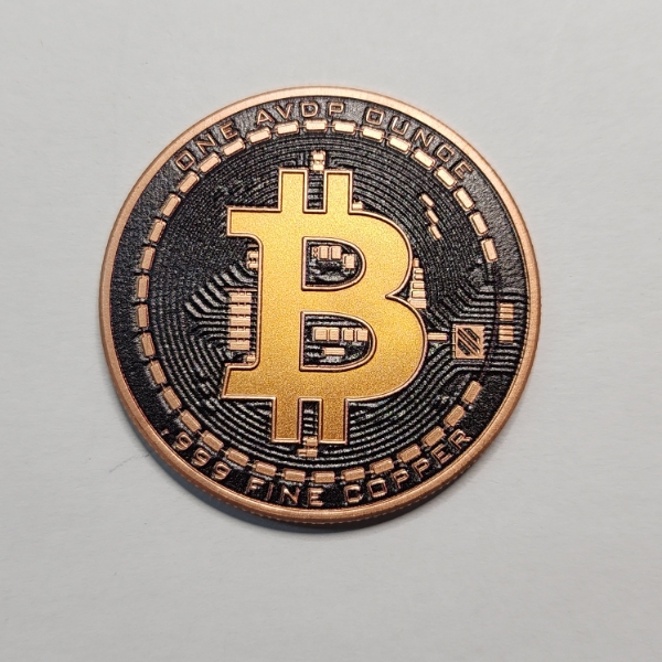Colorized Bitcoin Design 1 AVDP oz .999 Fine Copper Round