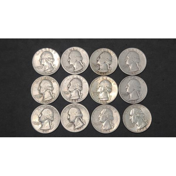Assorted Years/Mint Marks United States 90% Silver Washington Quarters - Face Value: $3.00