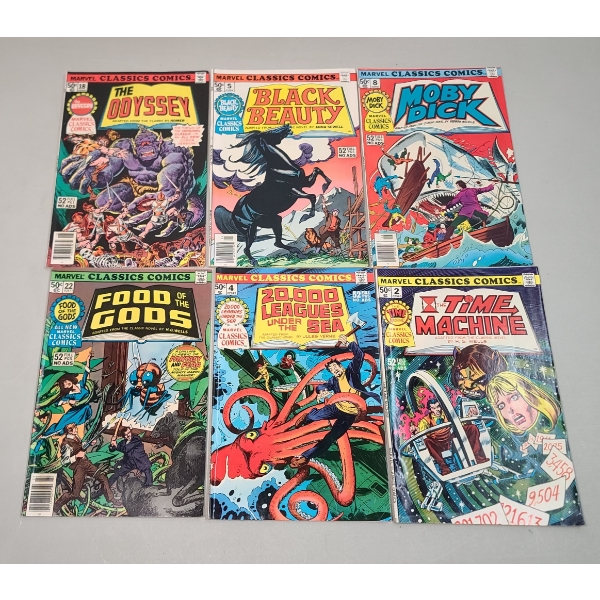 (6) Assorted 1970's Marvel Classic Comic Books - Moby Dick, Time Machine, The Odyssey & More