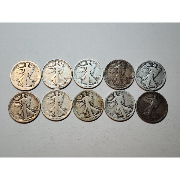 Assorted Years Silver Walking Liberty Half Dollars Face Value: $5.00