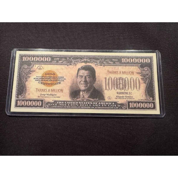 Rare 2009 Ronald Reagan One Million Dollar Bill - Mint Condition In Protective Holder