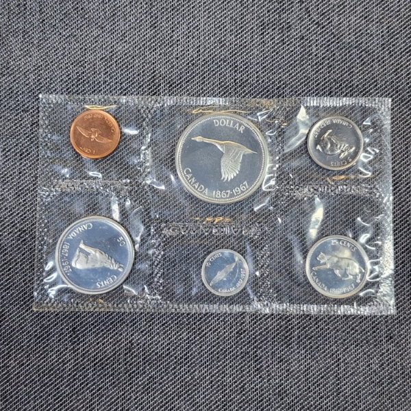 1967 Canadian Centennial 6 Coin Proof Set Ft Actual Silver Weight of About 1.11 Troy Ounces ~ 