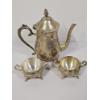 Image 1 : Three-Piece Silverplated Tea Set - Teapot 9x9", Cream/Sugar Bowls 3.5x2.5"