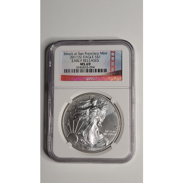 NGC 2011-S MS 69 Early Releases 1 Troy Oz .999 Fine Silver American Eagle 