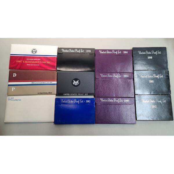 (9) United States Proof Coin Sets & (3) Uncirculated US Mint Coin Sets 