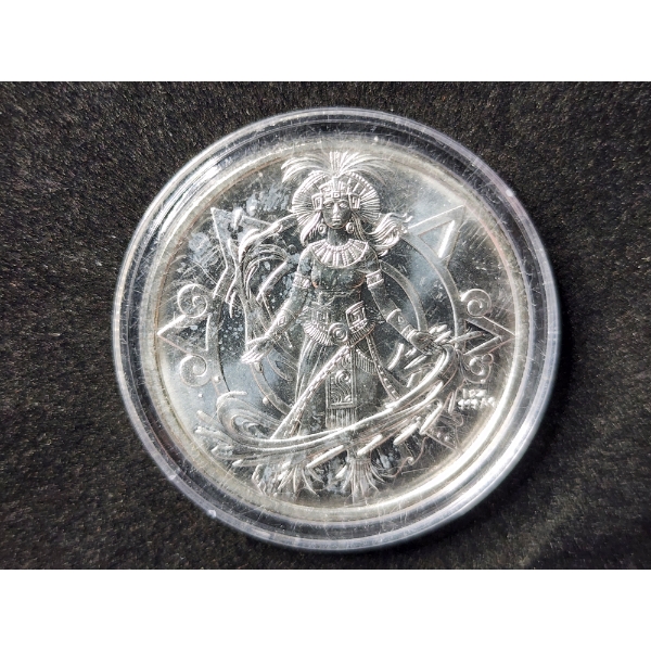 1 Troy Ounce .999 Fine Silver Aztec Water Deity Round in Capsule 
