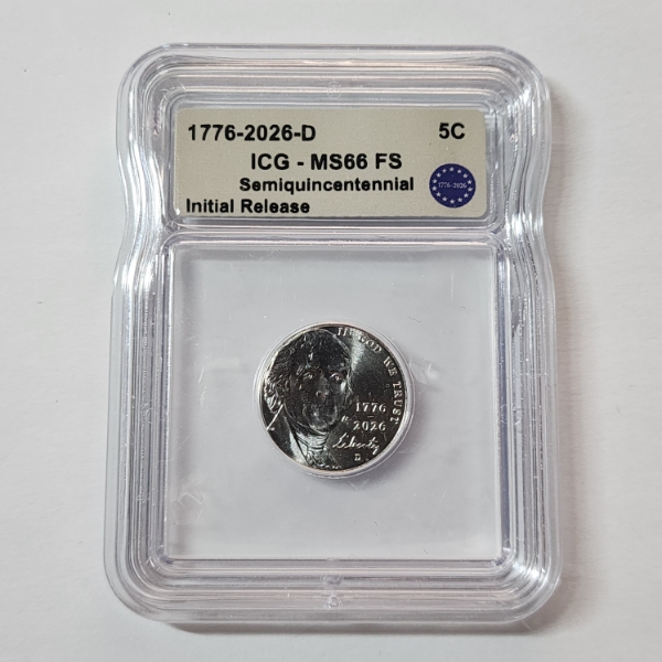 ICG MS66 FS U.S. Semiquincentennial Initial Release 1776-2026-D Jefferson Nickel 
