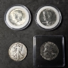 Image 1 : (4) Silver Half Dollars - (2) 1964 Kennedy, (1) 1936 Walking Liberty & (1) Franklin - 90% Silver