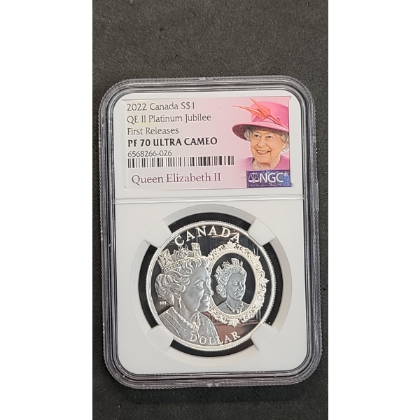 2022 NGC Canada Platinum Jubilee of Queen Elizabeth II PF 70 ULTRA CAMEO 9999 Fine Silver Dollar