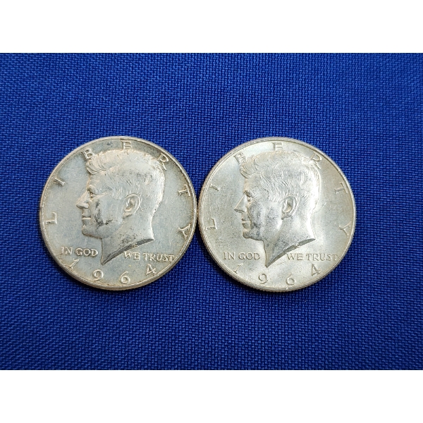 x2 1964 Kennedy Half Dollars - 90% Silver - Face Value: $1.00