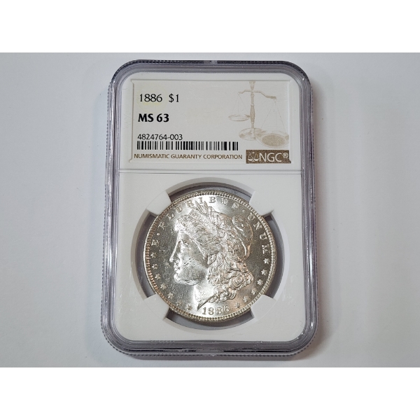 NGC MS 63 1886 90% Silver Morgan Dollar 