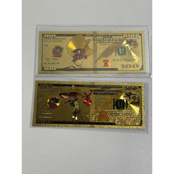 2 Tom & Jerry "100" Dollar Gold Foil Notes - Novelty Items - Speedy Gonazalez - 