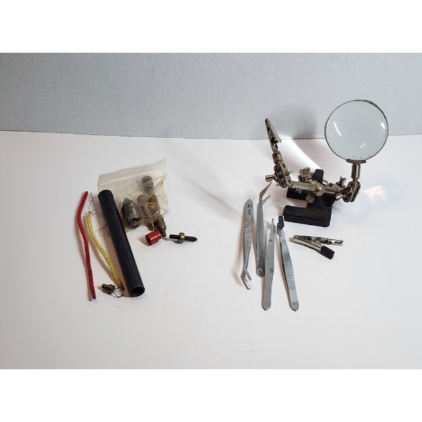 Assorted Items Including Tweezers, Magnifying Glass "Helping Hands"