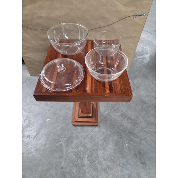 Vintage Home Items Including Pyrex Bowls & 17''x25.5'' Wood Plant Table 