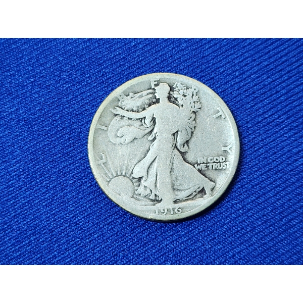Rare 1916 90% Silver Walking Liberty Half Dollar - Key Date! Mintage 608,000